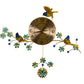 24" Blue Green And Gold Metal Silent Pendulum Floral Wall Clock