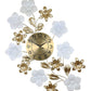 26" Gold White And Black Metal Silent Analog Floral Wall Clock