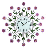27" Purple Green And White Metal and Glass Silent Analog Floral Round Wall Clock