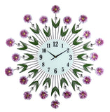 27" Purple Green And White Metal and Glass Silent Analog Floral Round Wall Clock