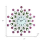 27" Purple Green And White Metal and Glass Silent Analog Floral Round Wall Clock
