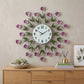 27" Purple Green And White Metal and Glass Silent Analog Floral Round Wall Clock
