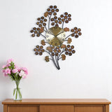 22" Copper Metal And Faux Crystal Silent Analog Gingko Floral Wall Clock