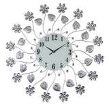 27" Silver White And Black Metal and Glass Silent Analog Floral Round Wall Clock