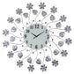 27" Silver White And Black Metal and Glass Silent Analog Floral Round Wall Clock