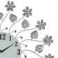27" Silver White And Black Metal and Glass Silent Analog Floral Round Wall Clock