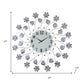27" Silver White And Black Metal and Glass Silent Analog Floral Round Wall Clock