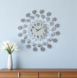 27" Silver White And Black Metal and Glass Silent Analog Floral Round Wall Clock