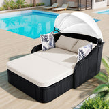 48" Black Rattan and Cushions Patio Daybed with Toss Pillows