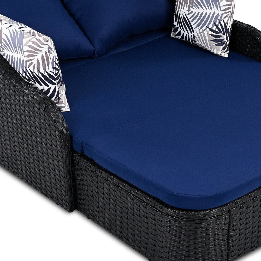 48" Blue Rattan and Cushions Patio Daybed with Toss Pillows