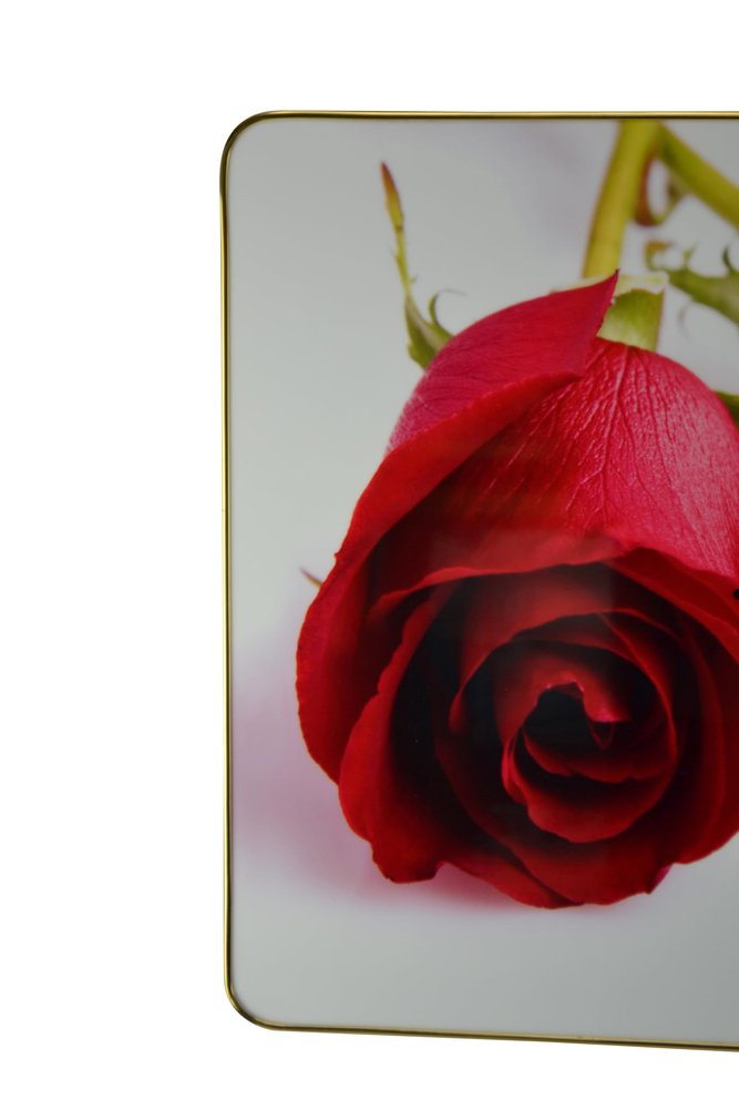 24" Red White And Gold Solid Wood and Acrylic Silent Roses Floral Wall Clock