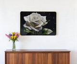 24" White Black And Green Solid Wood and Acrylic Silent Roses Floral Wall Clock