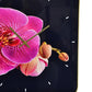 24" Pink Black And Gold Solid Wood and Acrylic Silent Orchids Floral Wall Clock