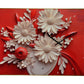 24" White Red And Black Solid Wood and Acrylic Silent Analog Floral Wall Clock