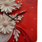 24" White Red And Black Solid Wood and Acrylic Silent Analog Floral Wall Clock