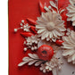 24" White Red And Black Solid Wood and Acrylic Silent Analog Floral Wall Clock
