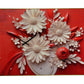 24" White Red And Black Solid Wood and Acrylic Silent Analog Floral Wall Clock