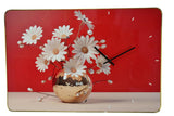 24" Gold Red And White Solid Wood and Acrylic Silent Daisies Floral Wall Clock