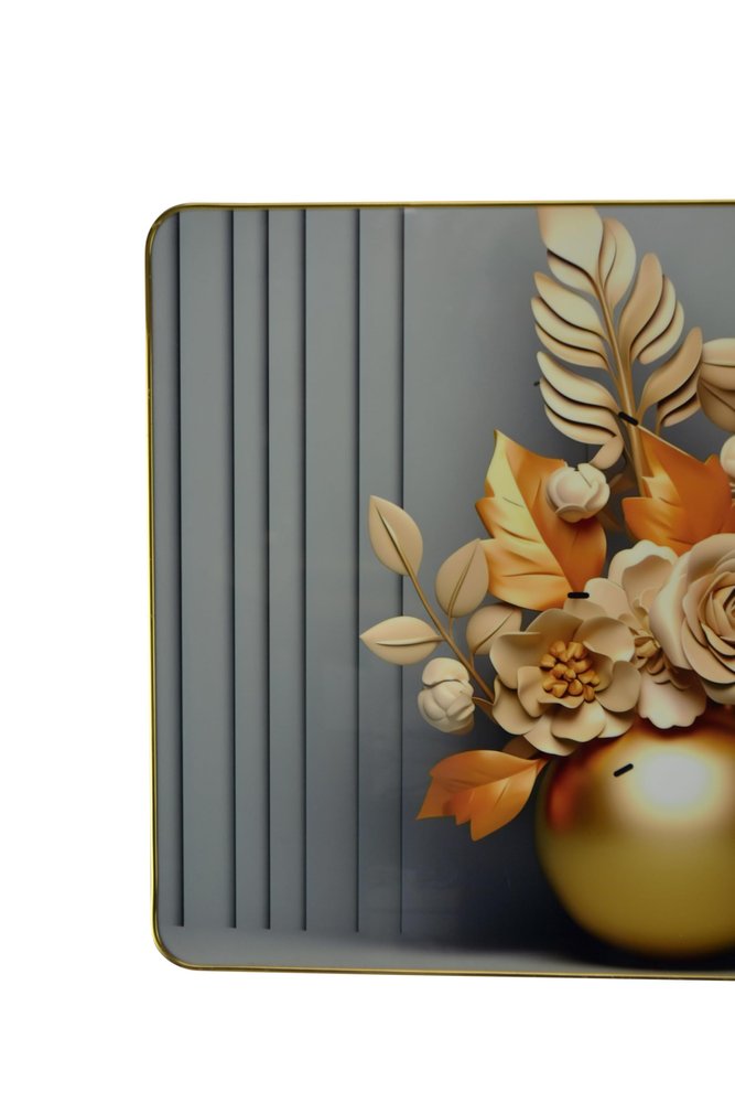 24" Beige Gold And Gray Solid Wood and Acrylic Silent Analog Floral Wall Clock