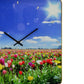 24" Blue Red And Gold Solid Wood and Acrylic Silent Tulips Floral Wall Clock