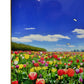 24" Blue Red And Gold Solid Wood and Acrylic Silent Tulips Floral Wall Clock