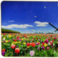 24" Blue Red And Gold Solid Wood and Acrylic Silent Tulips Floral Wall Clock