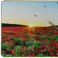 24" Red Blue And Gold Solid Wood and Acrylic Silent Poppies Floral Wall Clock
