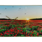 24" Red Blue And Gold Solid Wood and Acrylic Silent Poppies Floral Wall Clock
