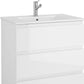 28" White Wood Freestanding Bathroom Vanity With White Sink And Three Drawers