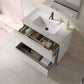36" White Wood Freestanding Bathroom Vanity With White Sink And Three Drawers