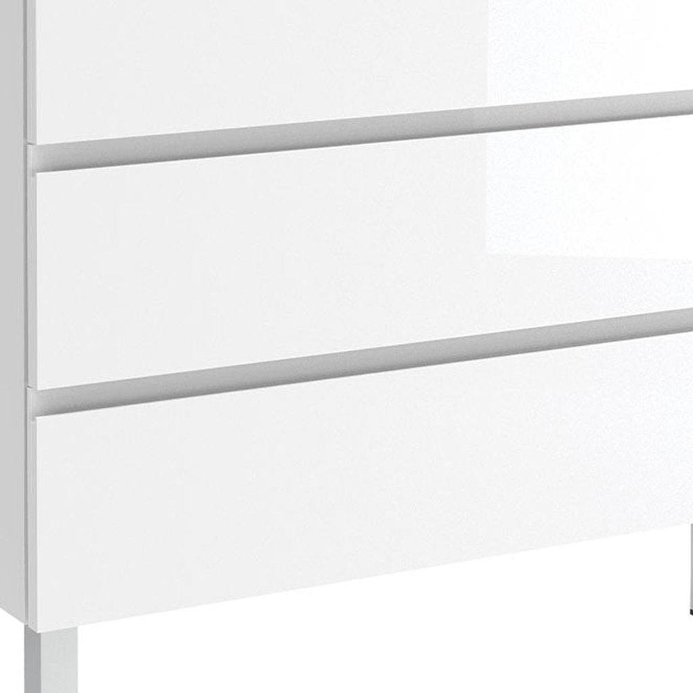 36" White Wood Freestanding Bathroom Vanity With White Sink And Three Drawers