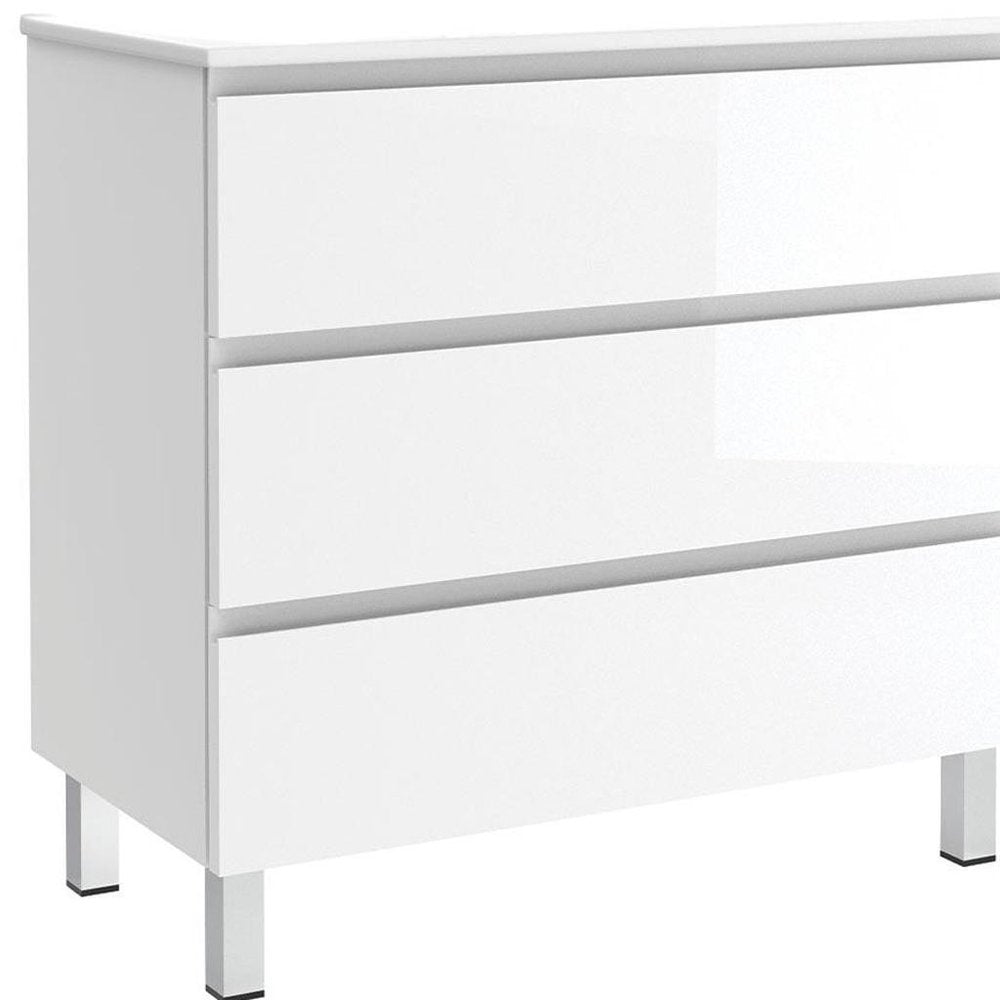 36" White Wood Freestanding Bathroom Vanity With White Sink And Three Drawers