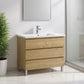 40" Oak Wood Freestanding Bathroom Vanity With White Sink And Three Drawers