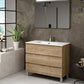 40" Oak Wood Freestanding Bathroom Vanity With White Sink And Three Drawers