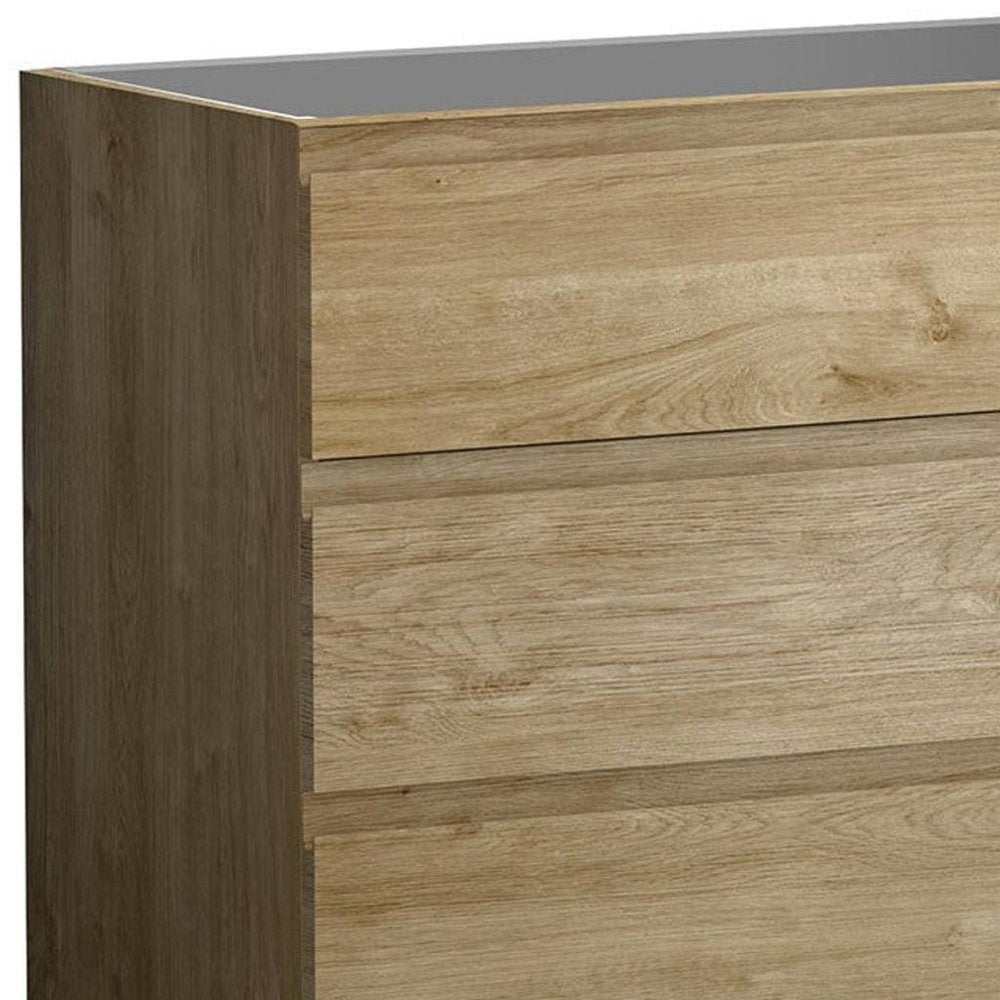 40" Oak Wood Freestanding Bathroom Vanity With White Sink And Three Drawers