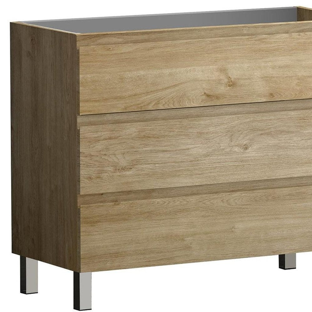 40" Oak Wood Freestanding Bathroom Vanity With White Sink And Three Drawers