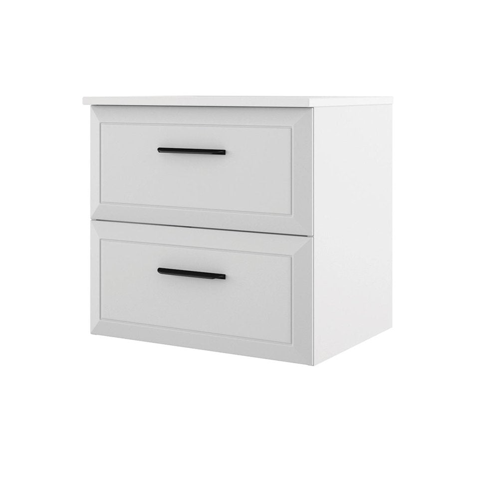 32" White Wood Freestanding Bathroom Vanity With White Sink And Two Drawers
