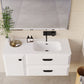 32" White Wood Freestanding Bathroom Vanity With White Sink And Two Drawers