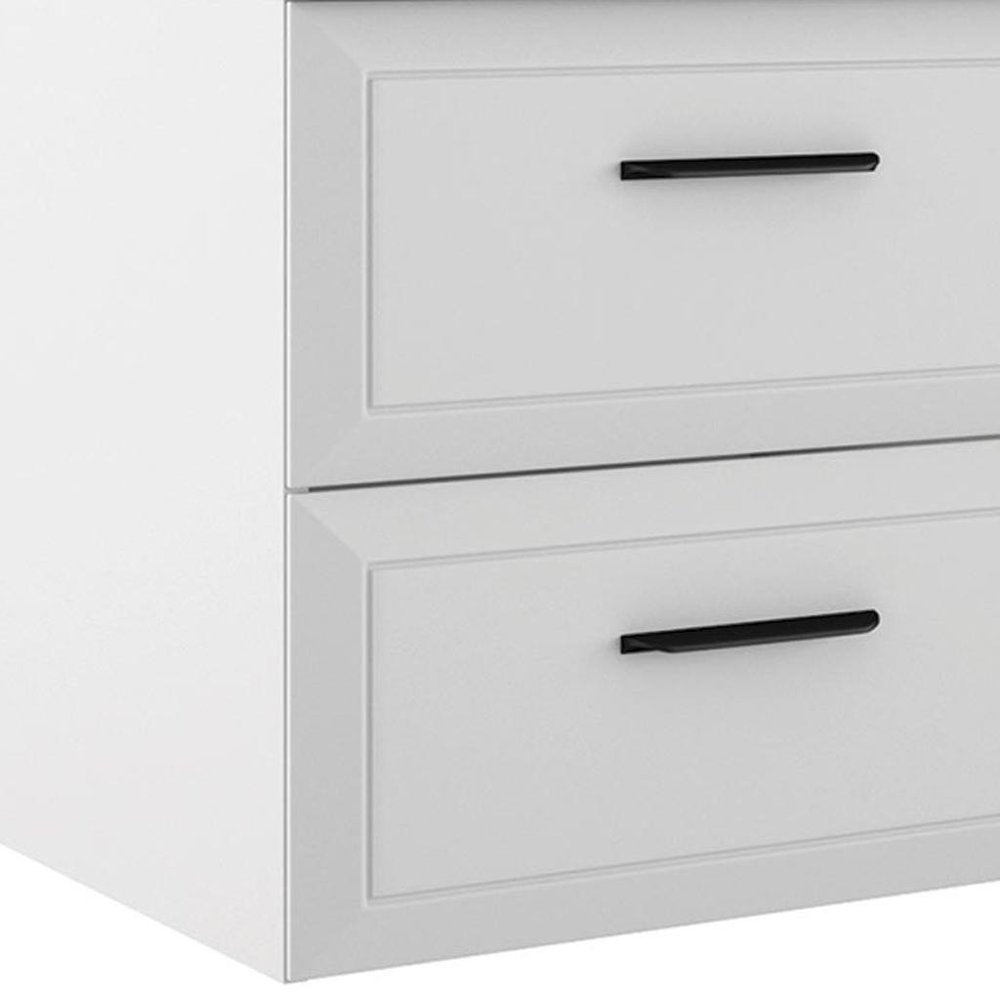 32" White Wood Freestanding Bathroom Vanity With White Sink And Two Drawers