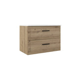 32" Natural Wood Freestanding Bathroom Vanity With White Sink And Two Drawers