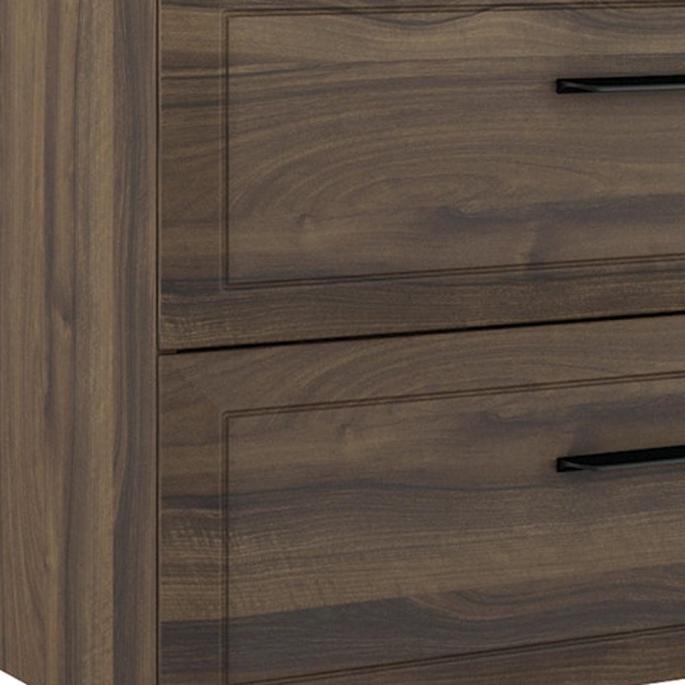 32" Dark Brown Wood Freestanding Bathroom Vanity With White Sink And Two Drawers