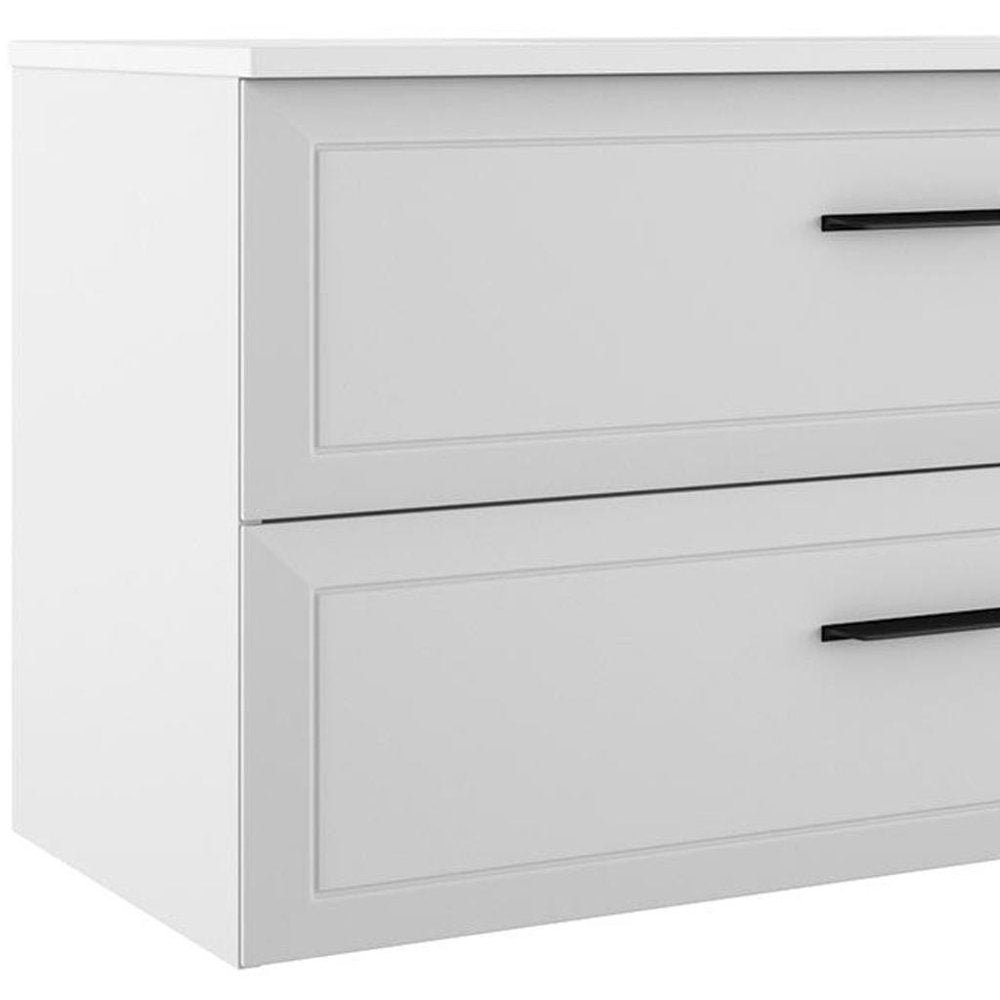 40" White Wood Freestanding Bathroom Vanity With White Sink And Two Drawers