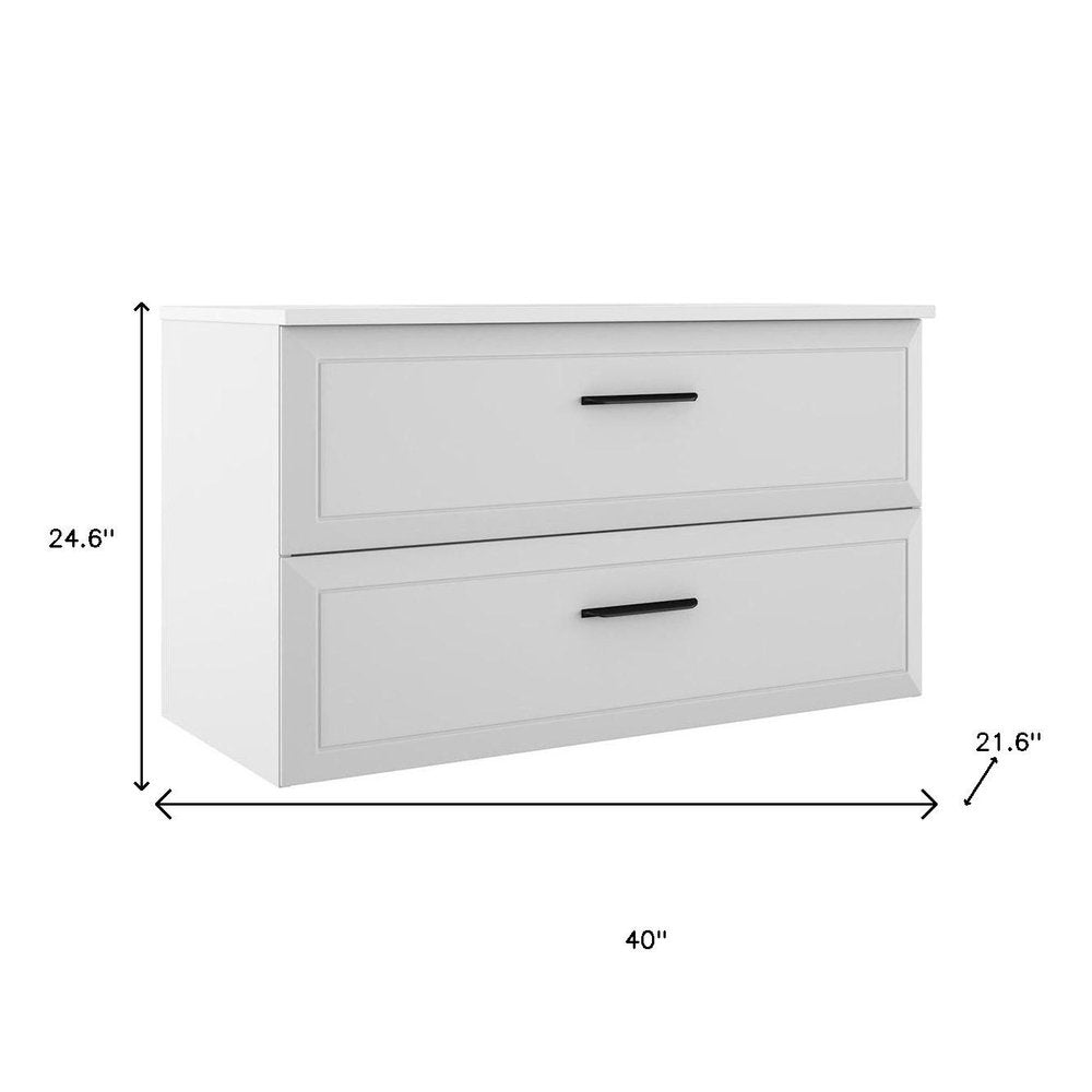 40" White Wood Freestanding Bathroom Vanity With White Sink And Two Drawers