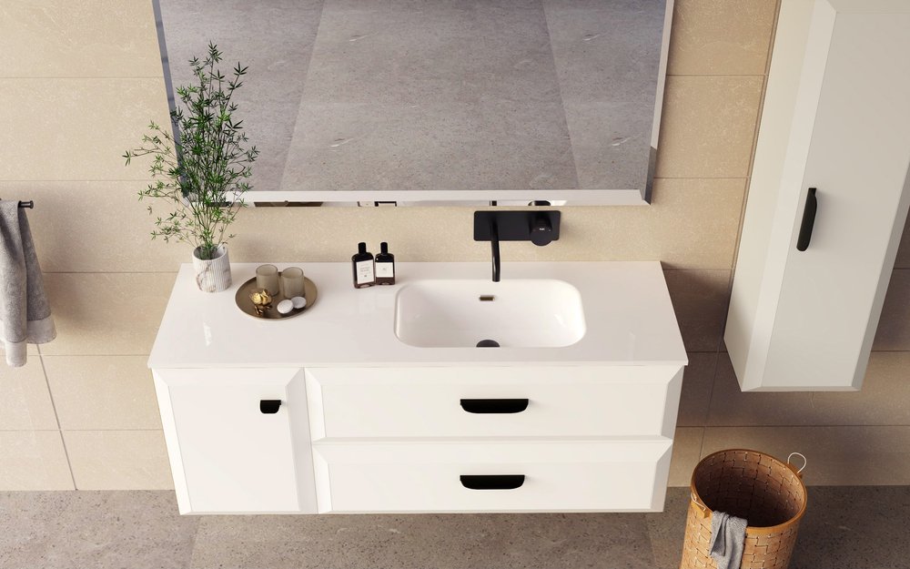 40" White Wood Freestanding Bathroom Vanity With White Sink And Two Drawers