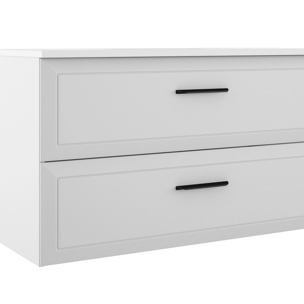 40" White Wood Freestanding Bathroom Vanity With White Sink And Two Drawers