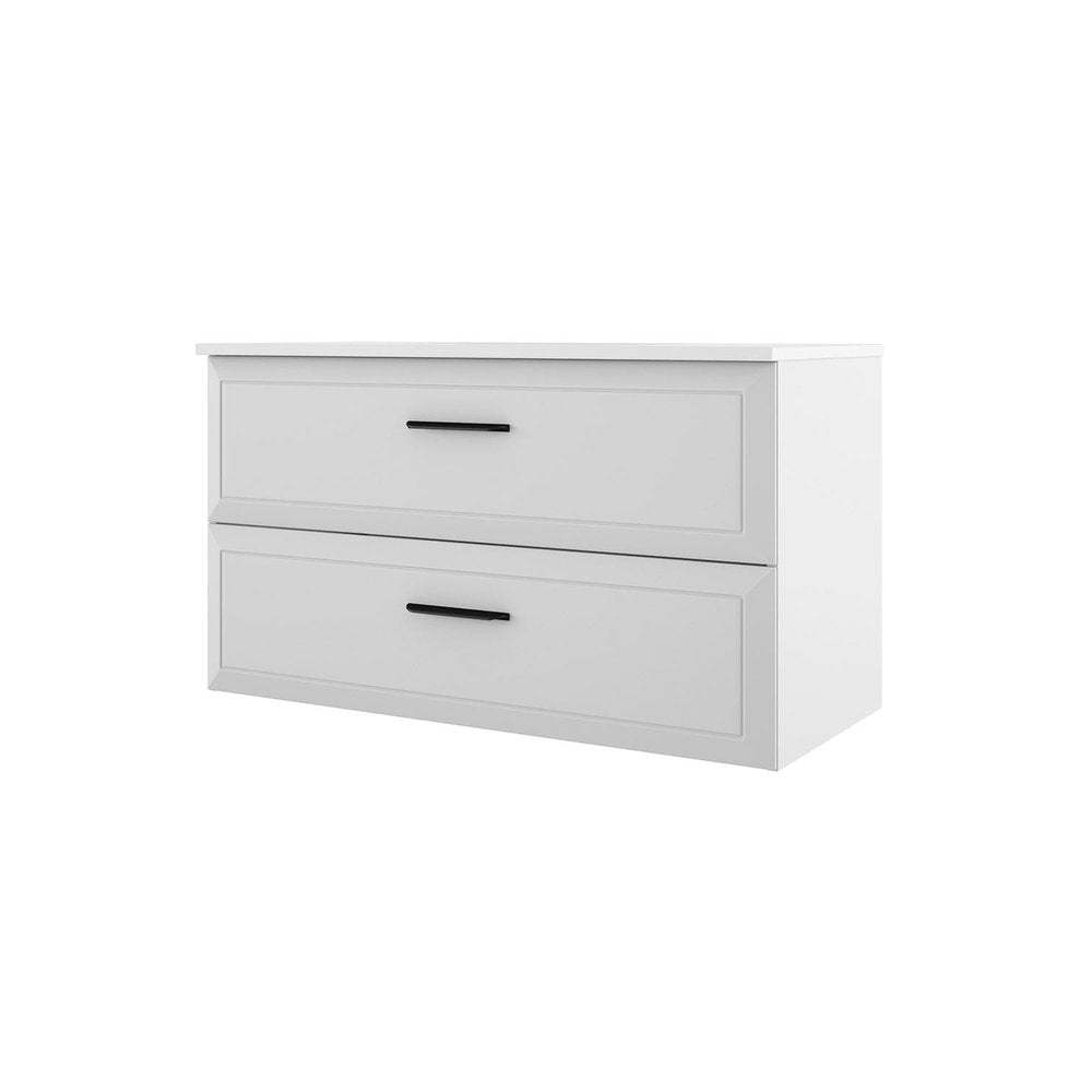 40" White Wood Freestanding Bathroom Vanity With White Sink And Two Drawers