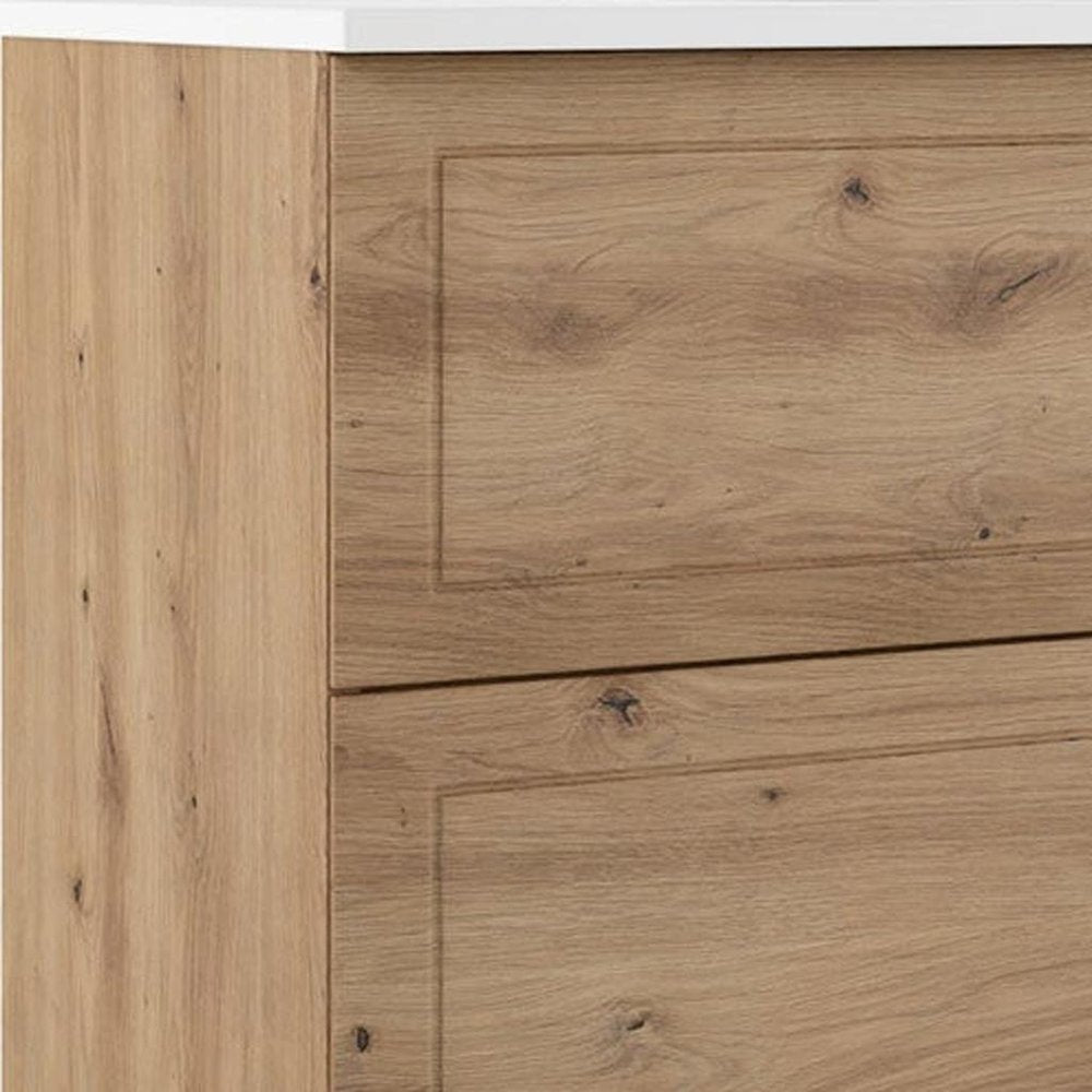 40" Natural Wood Freestanding Bathroom Vanity With White Sink And Two Drawers