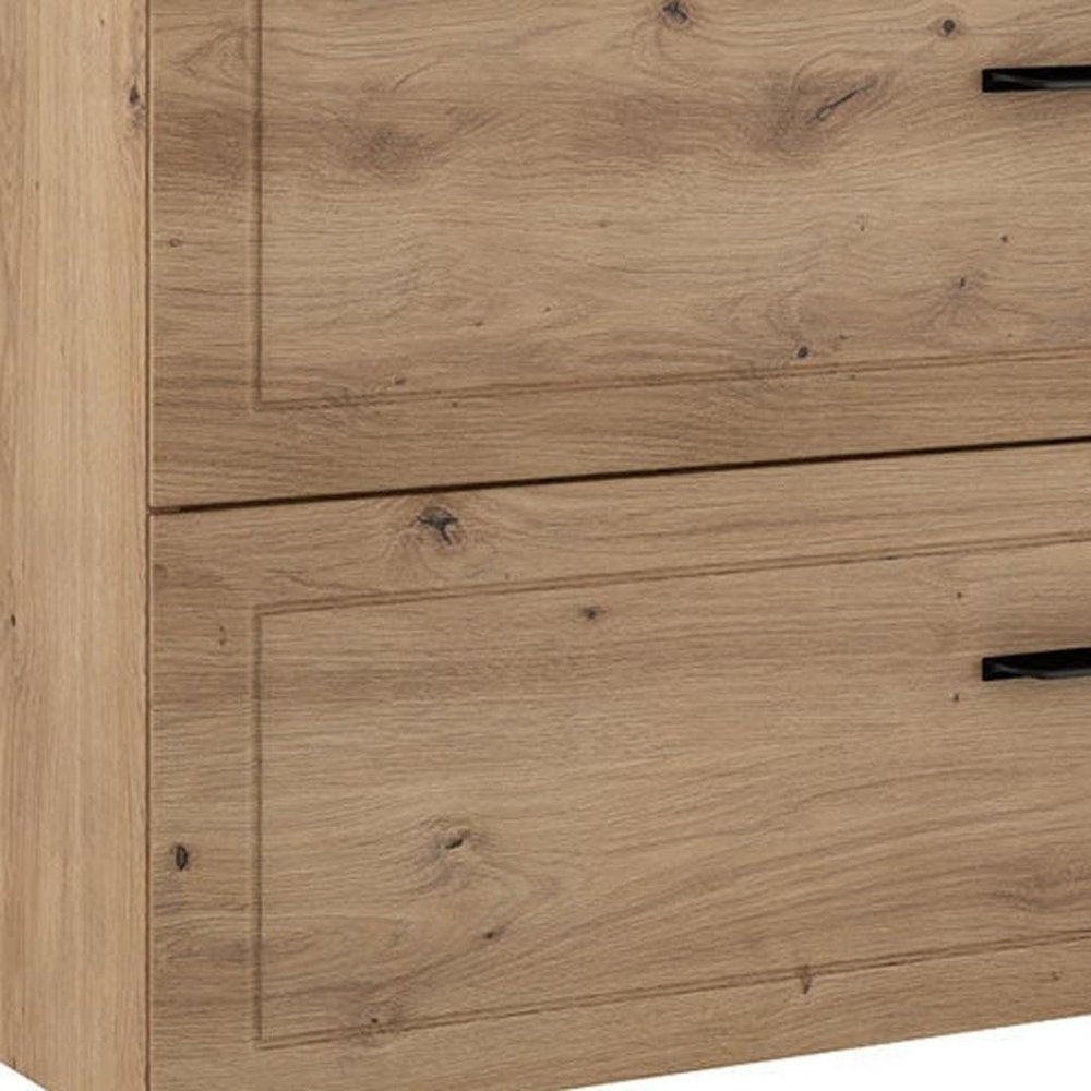 40" Natural Wood Freestanding Bathroom Vanity With White Sink And Two Drawers