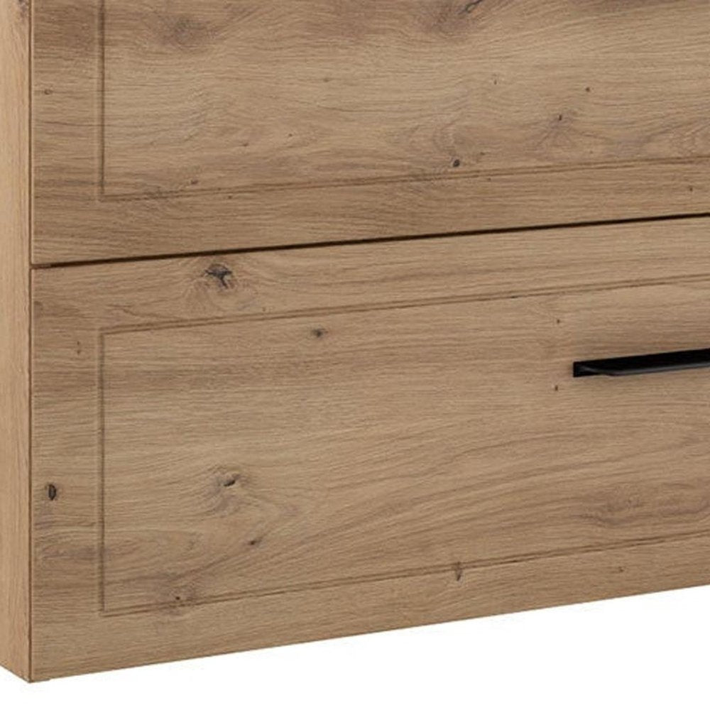 40" Natural Wood Freestanding Bathroom Vanity With White Sink And Two Drawers