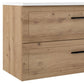 40" Natural Wood Freestanding Bathroom Vanity With White Sink And Two Drawers